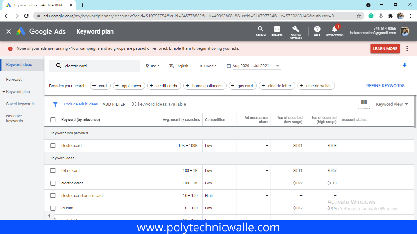 google keyword planner